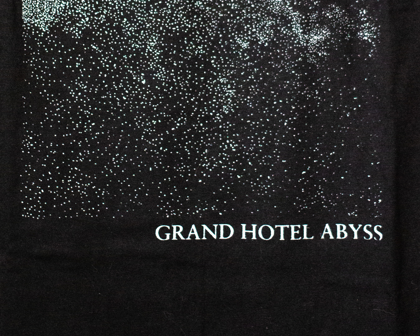 The lower half of one of the bandshirts from contact high. It reads "Grand Budapest Hotel".