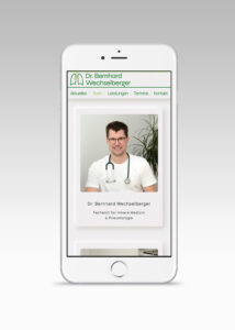 The mobile version of the website, presented on an iphone.
