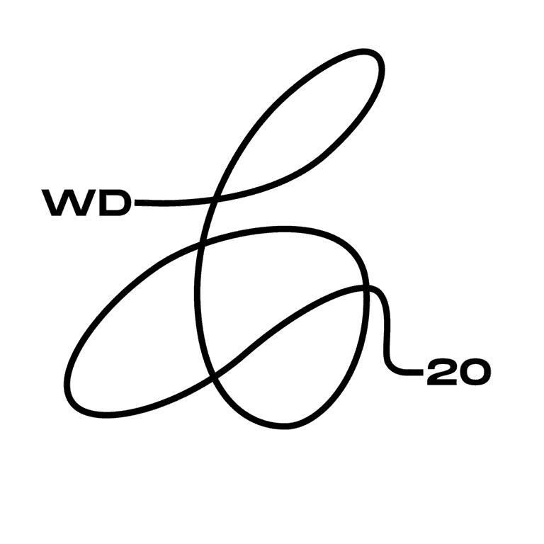 A moving line between the letters W,D and the numbers 2,0